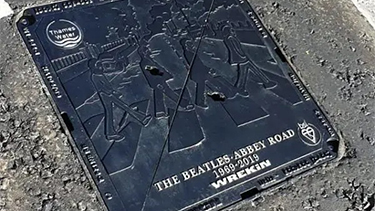 Beatles themed manhole cover for Abbey Road